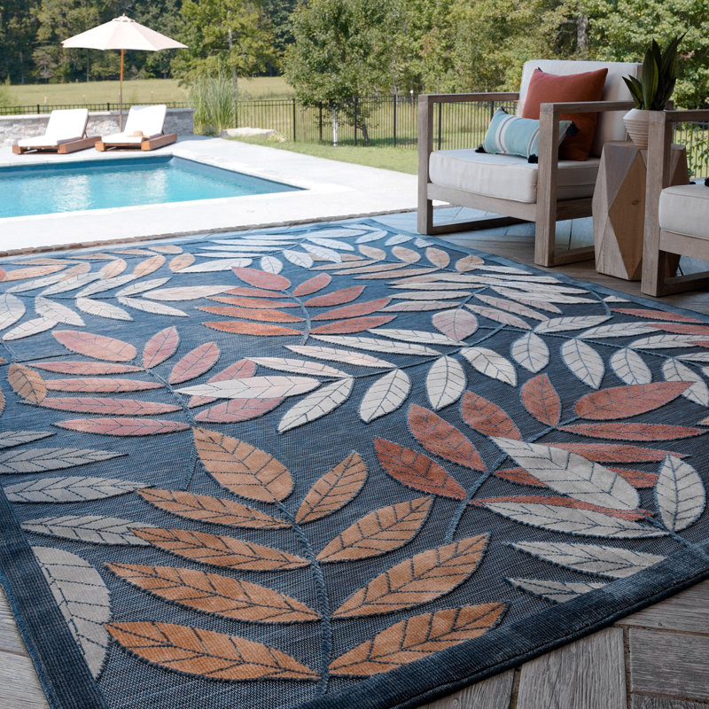 Tapis floral bleu foncé Gilda, Rectangle 3 pi 10 po x 5 pi 3 po