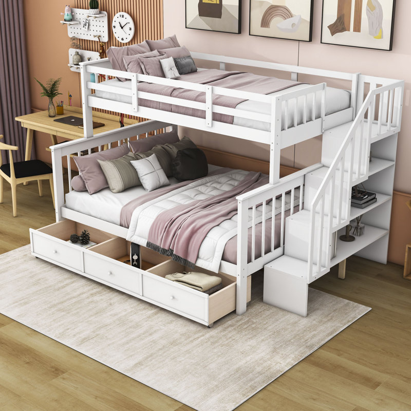 Goldean Kids Twin Over Full Bunk Bed with Drawers, White