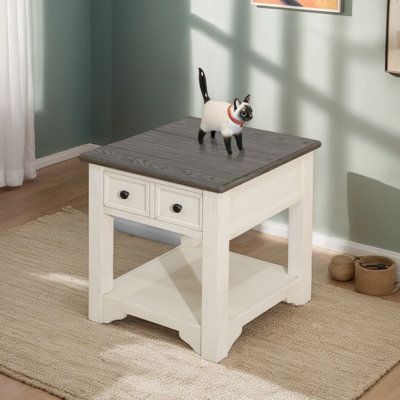 Tationna Dark Grey MDF Top and White Oak Drawer Living Room End Table