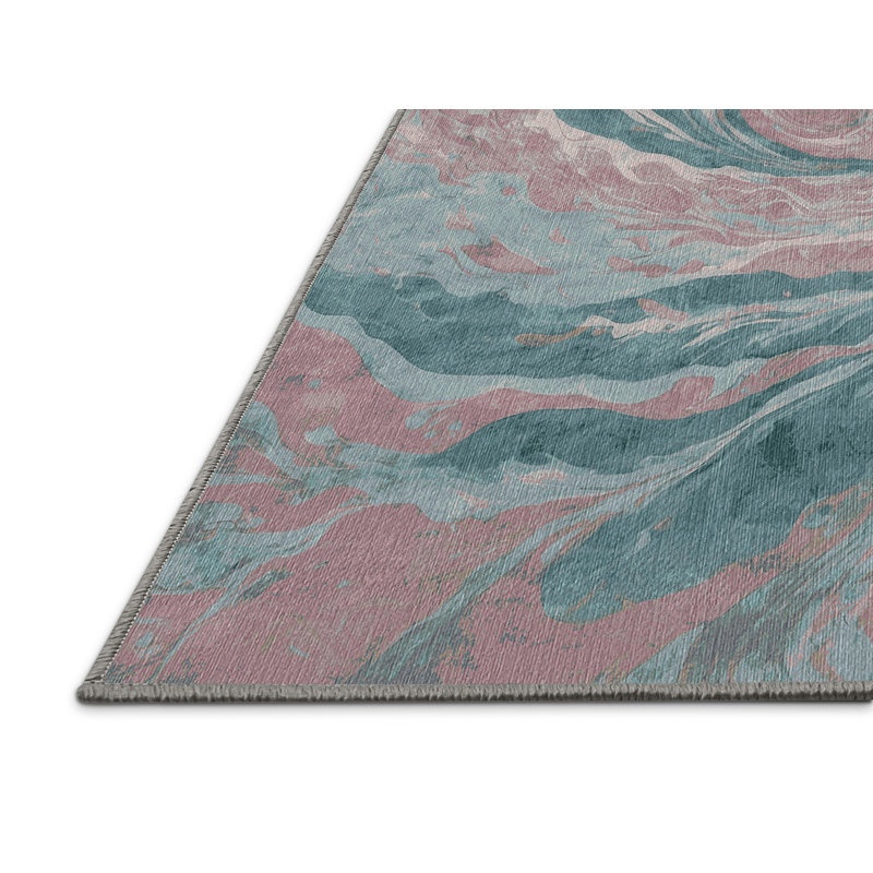 Machine Washable Pink Area Rug, Square 7'