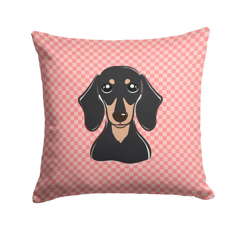 Coussin décoratif intérieur/extérieur noir et brun clair à damier lisse teckel, H 14 po x l 14 po x P 4 po, Rose