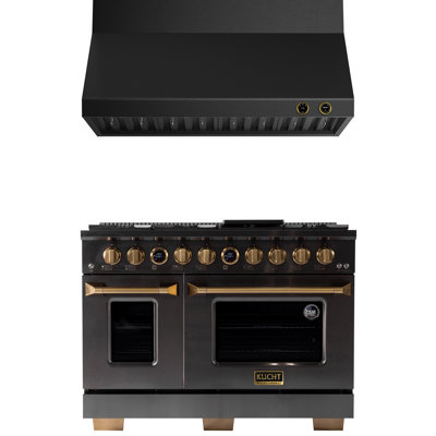 48 po 6,7 pieds cubes Pi. Cuisinière à 8 brûleurs à double combustible pour gaz propane en acier inoxydable titane + hotte murale