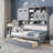 Twin Size Wooden Daybed With 2 Drawers, and All-in-One Cabinet and Shelf, Gray-751676560-751676566