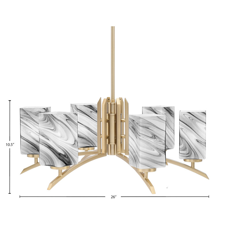 Lustre à 6 lumières Kurve présenté dans une finition laiton nouvel âge avec verre de 3,5 po, Noir / blanc
