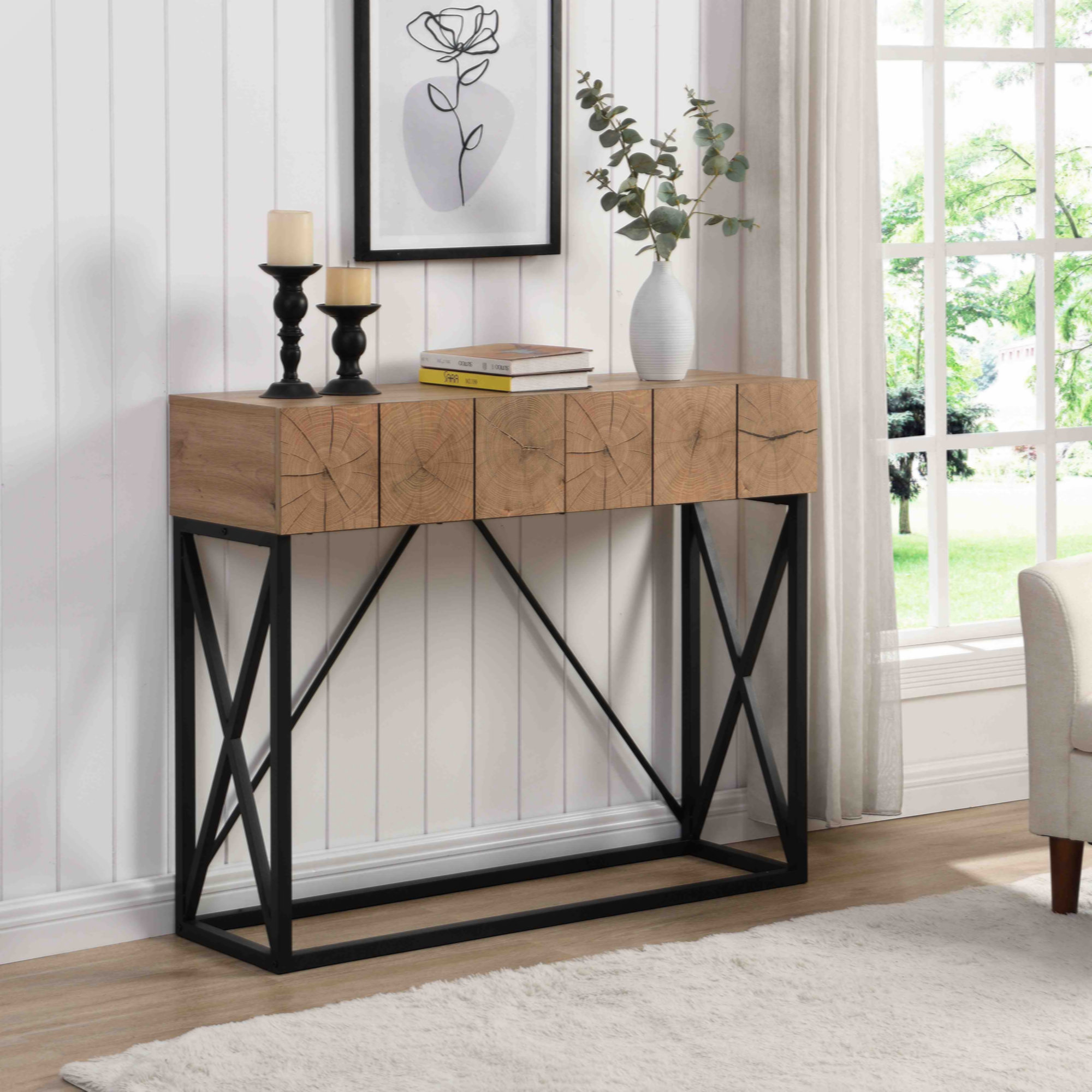 Gracie Oaks 43.31'' Luxury Wood Sofa Table, Industrial Console Table ...