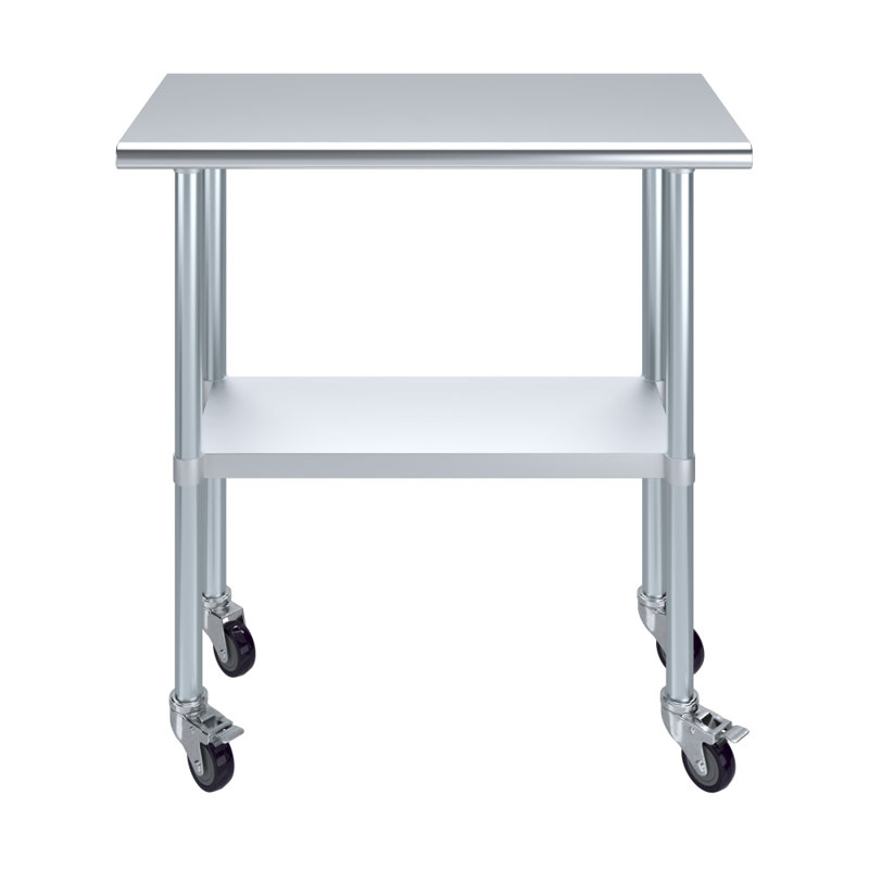 Table de préparation à roulettes express en acier inoxydable H 35 po x L 24 po x P 18 po avec tablette réglable et roulettes verrouillables Express KitchQuip