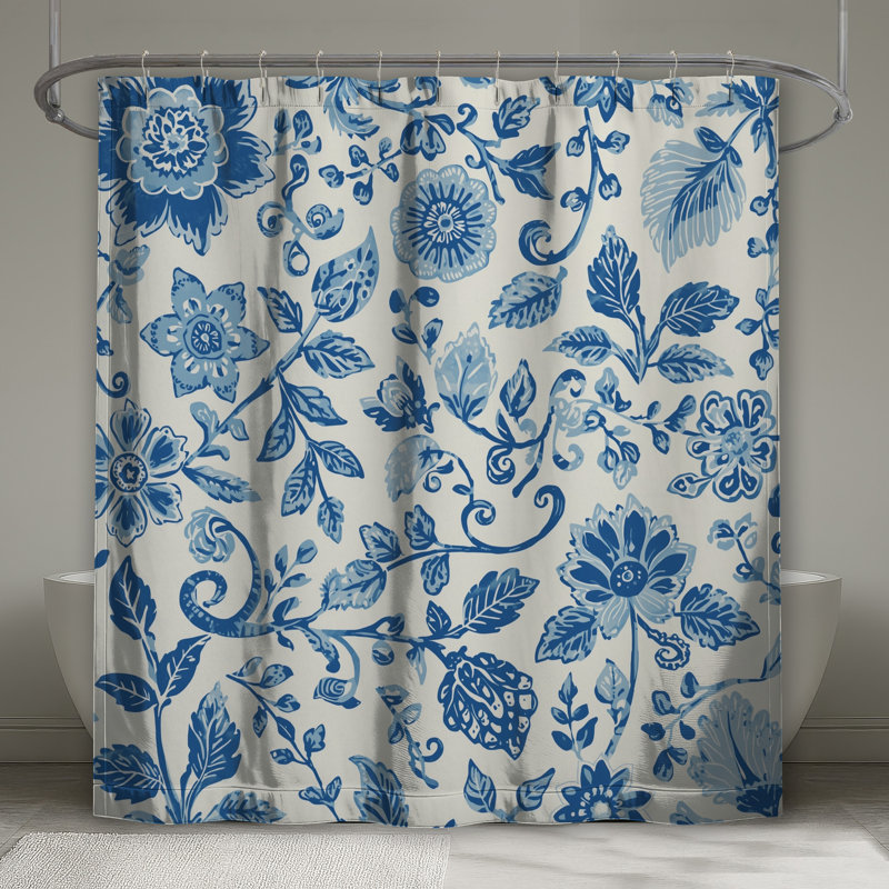 Rideaux de douche botaniques bleus très longs, 70in W x 72in H