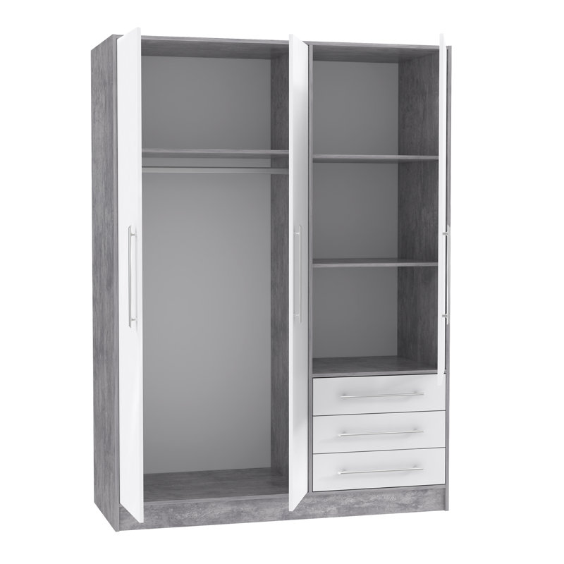 Ingram 3 Door Wardrobe, Concrete Grey/White Matt