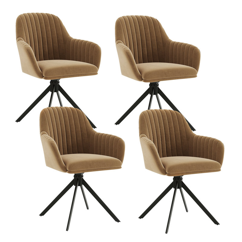 Velvet Upholstered Side Chair, Brown, 4, Brown