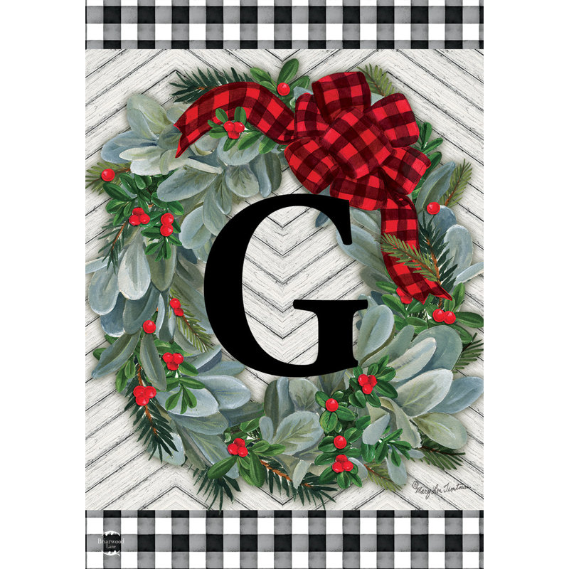 Hiver, couronne, monogramme, lettre G, drapeau de jardin