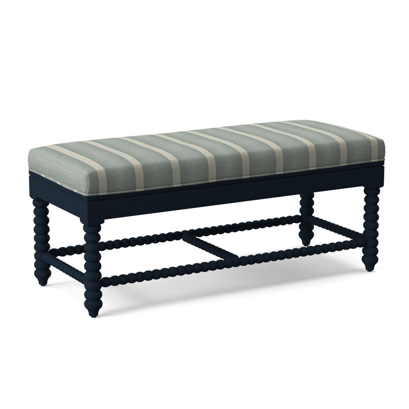 Lind Island Upholstered Bench, Sunbrella Beige Pinstripe; 6205-74, Navy Finish