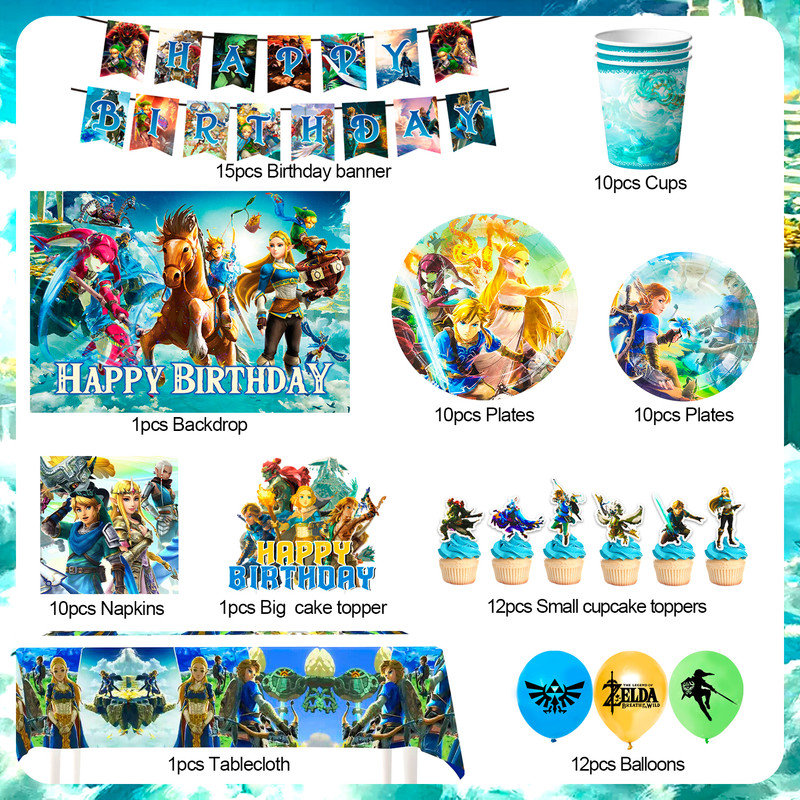 Zelda Birthday Party Supplies,82pcs Zelda Party Decorations & Tableware Set