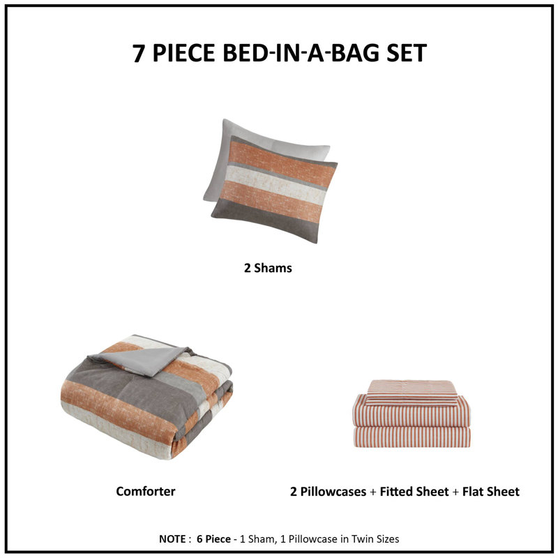 Full Coral and Grey Microfiber Reversible Bed in a Bag Set