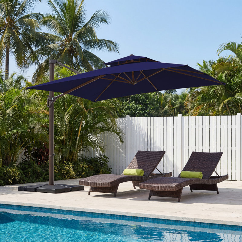 Parasol de patio extérieur en porte-à-faux avec couvercle Deboah, 108'', Marine