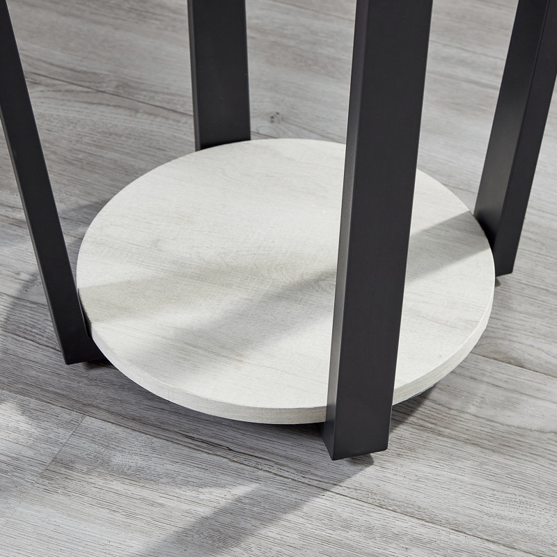Table de bout ronde avec tablette Elysian, Blanc cassé, Noir