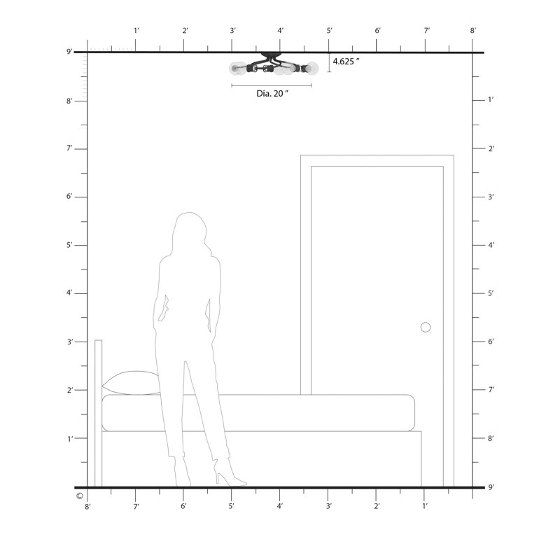 Large 5-Light 20" Flush Mount, Black
