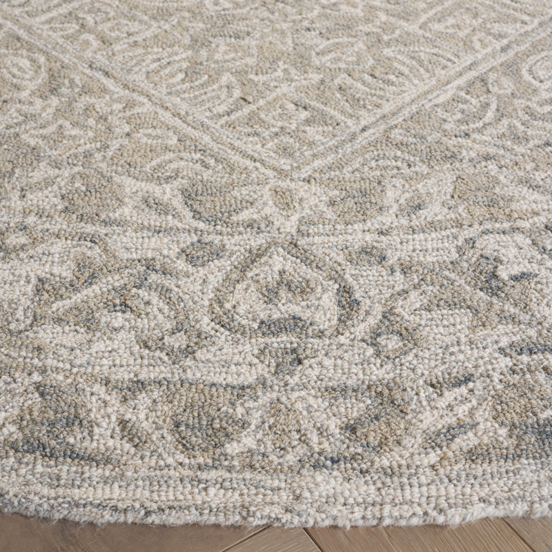 Dip Dye Hand Tufted Wool/Cotton Oriental Rug in Gray/Ivory, Round 7'