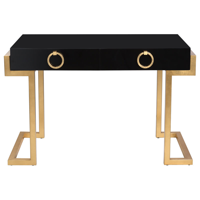 White and Gold Art Deco Writing Desk with Drawers