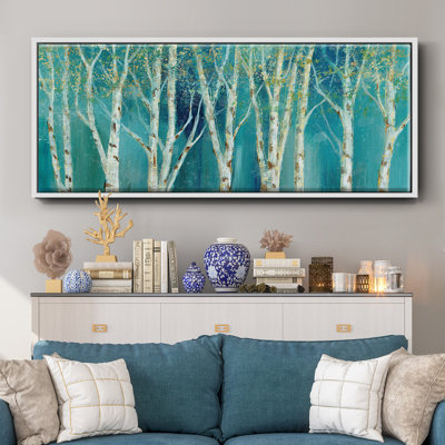 Bouleau sur toile bleue encadrée