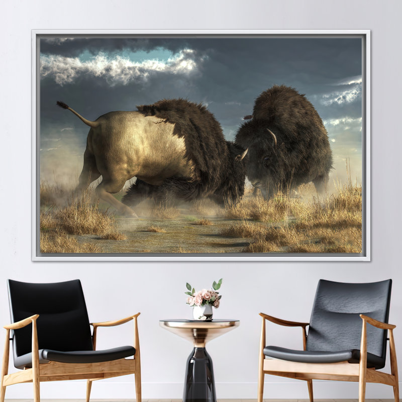 Impression sur toile "Buffalo American" - Décoration murale bison pour les amoureux de la nature, H 33 po x l 45 po, Blanc