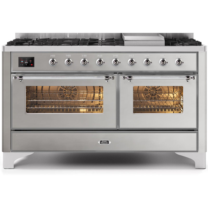 Majestic II 60" 5.02 cu. ft. Freestanding Dual Fuel Range with Griddle, White/Copper, Liquid Propane