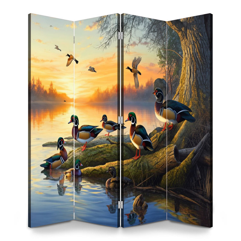 Paravent 4 panneaux pliable Royal Mallard Ducks Lake, Couleur 3