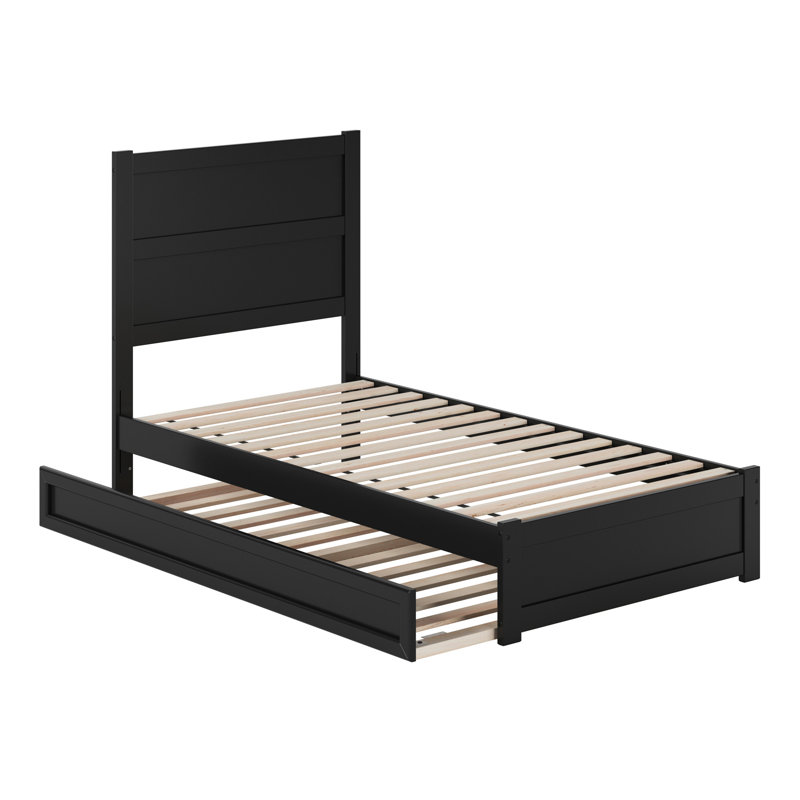 Lit plateforme en bois avec pied de lit et gigogne Aveline, Lit simple, Noir
