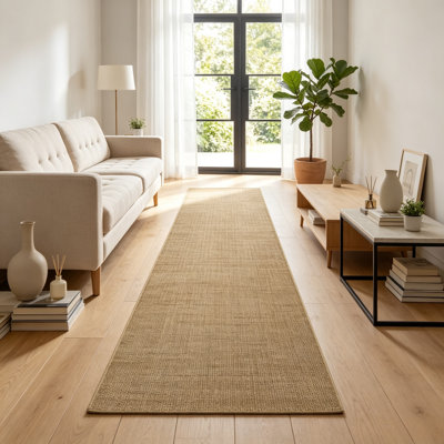 Natural Brown Jute 3x8 Runner Non-Slip Washable Woven