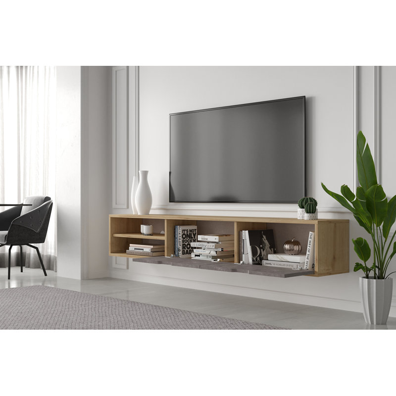 Savya 71" Wall Mounted Floating Entertainment Media Console, Oak-Daisy