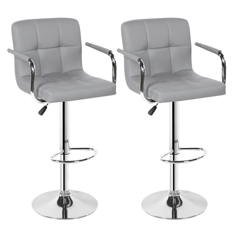 Set Of 2, Breakfast Bar Stool With Armrest And Back Swivel Gas Lift Leather Kitchen Bar Stool, White