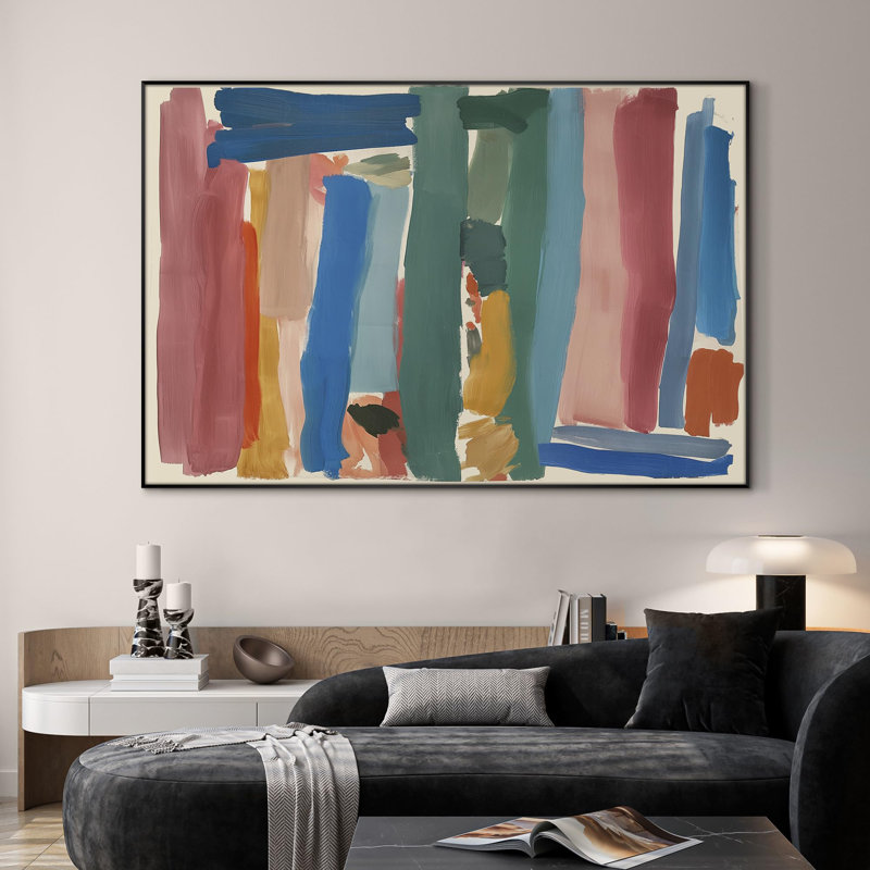 Très grand art mural encadré à coups de pinceau coloré abstrait moderne à rayures verticales pour le décor de la chambre à coucher (assemblage requis)