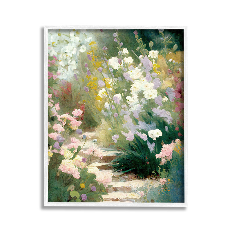 «Garden Flower Path», art de la giclée encadrée par Gina Kelly, Giclée encadrée blanc bord de mer, H 14 po x l 11 po