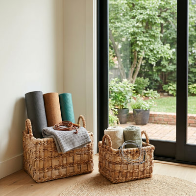 Bostrom Woven Decorative Baskets For Living Room Storage - Multipurpose Basket Organizer With Handles For Household Utility- Set Of 2, 20", 16", Brown & Tan