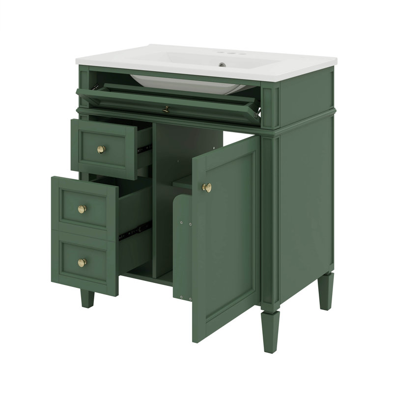 Meuble-lavabo de 30 po avec lavabo, 2 tiroirs, 1 armoire et 1 tiroir basculant Designs, Vert, Doré