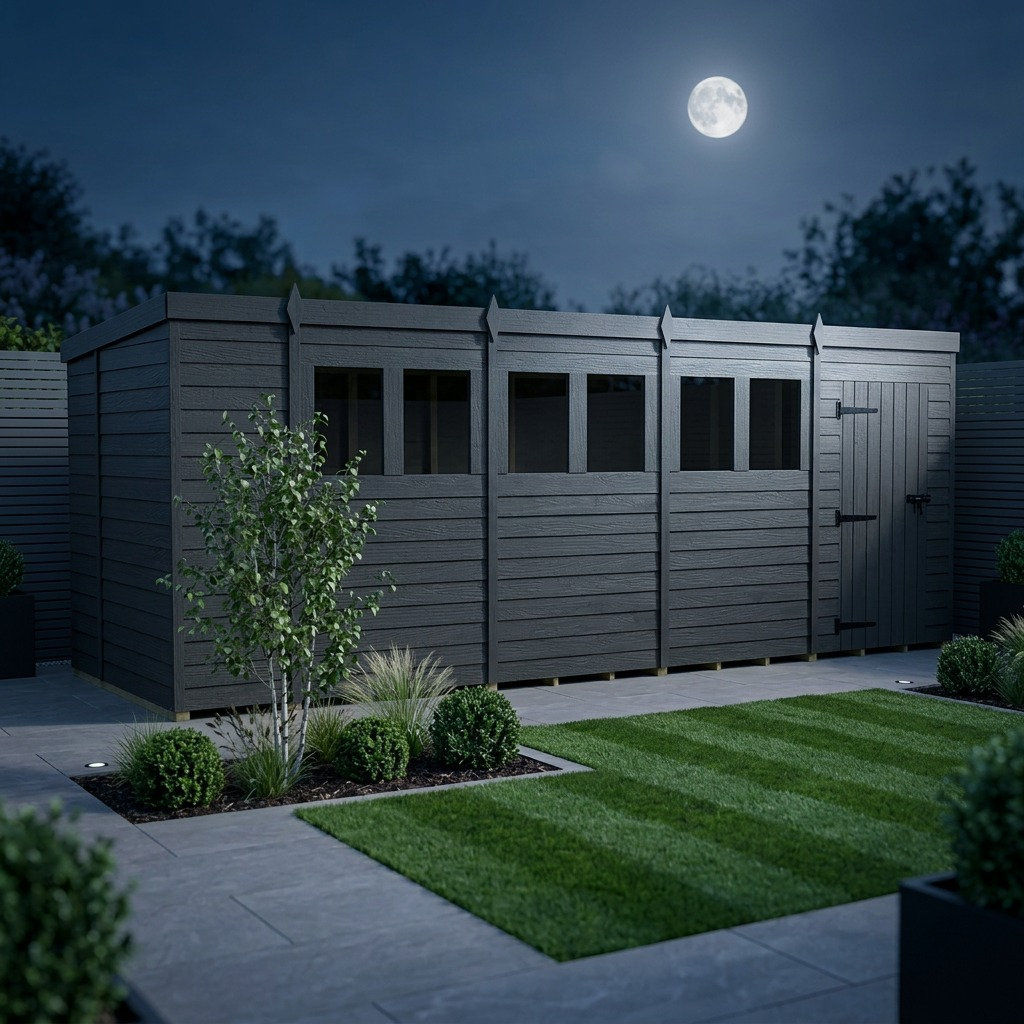 Total Sheds 19ft x 6ft Composite Pent Garden Shed - Single Door - With Windows - EPDM Rubber Roof - UK Manufactured