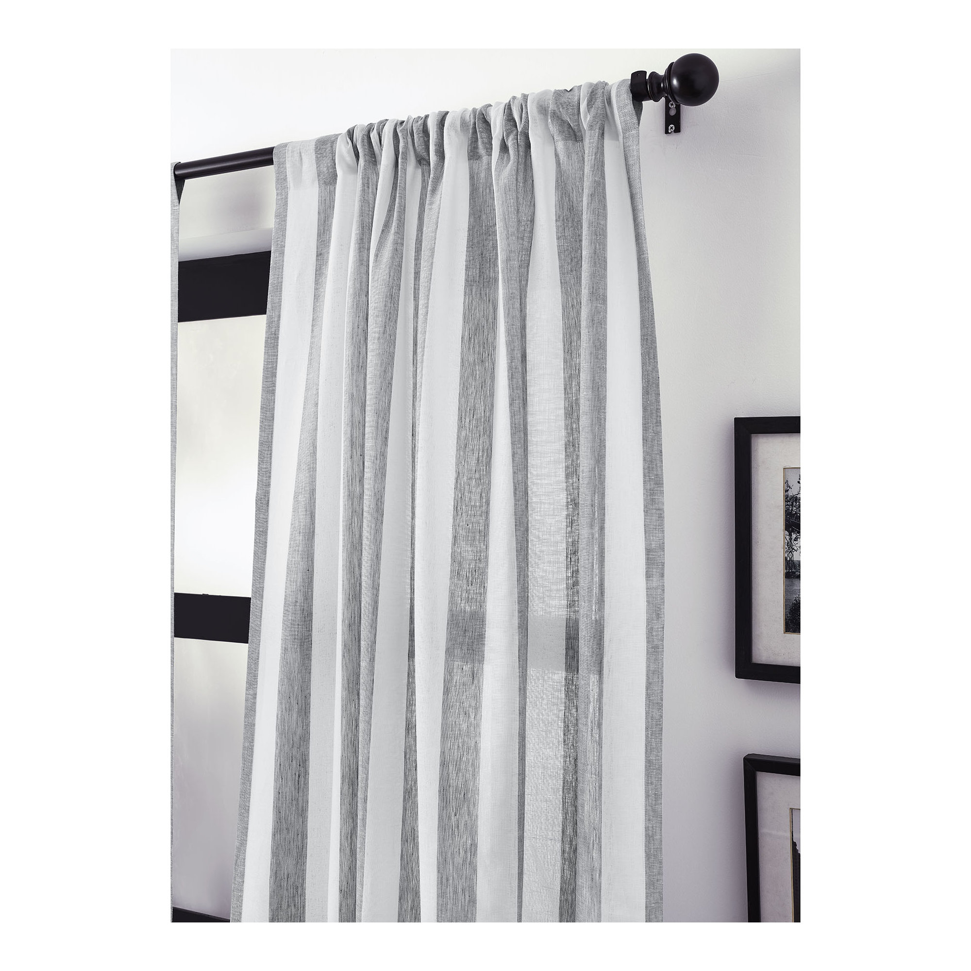  Stripe - 100% Pure Linen Curtain, Grey and White, 52" W x 96" L