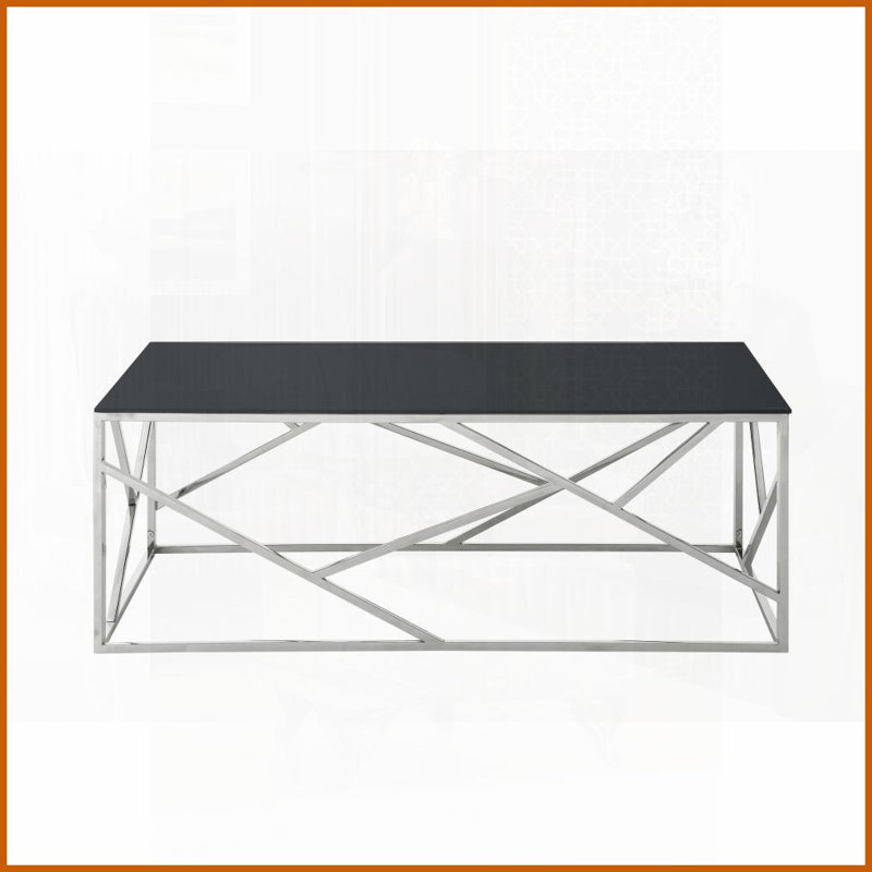 Table basse en verre noir facile à nettoyer pour le salon et amp; Chambre à coucher - Table d'appoint en acier inoxydable et chrome poli