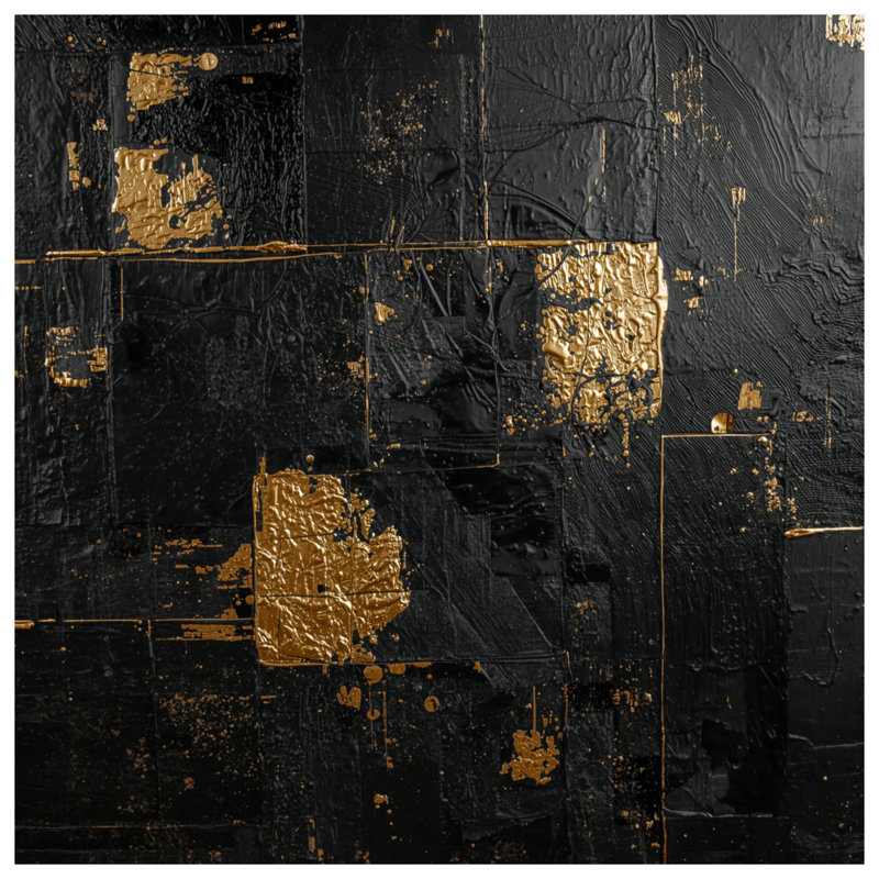 Tapisserie murale abstraite texturée noire et dorée - Décoration murale texturée, H 50 po x l 60 po avec 4 œillets