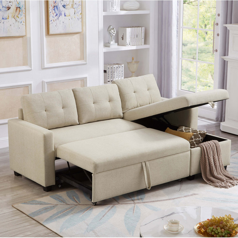 Canapé modulaire rembourré avec rangement, Mélange de lin beige