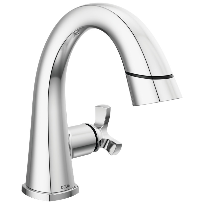 Robinet de salle de bain à un trou avec douchette extractible Stryke, Chrome Lumicoat