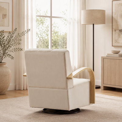 Upholstered 360° Swivel Accent Chair with Solid Wood Armrests and Comfy Channel Tufted Lounge Reading Chair, Single Sofa Armchair for Hotel Bedroom Living Room Office and Bedroom.