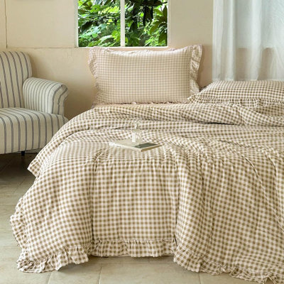 Ensemble d'édredon à volants en microfibre Gingham