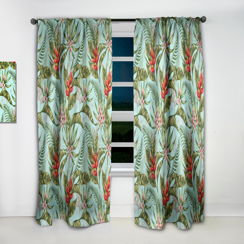 Panneau de rideau simple occultant Tropical Foliage II - Mid-Century, L 52 po x L 63 po