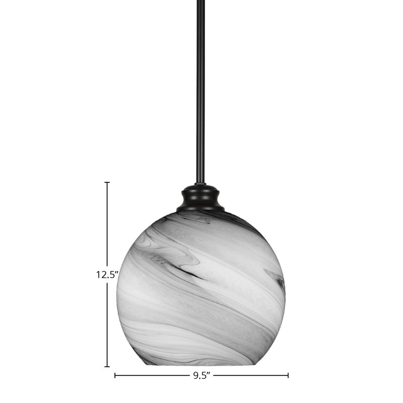 Kimbro 1-Light Stem Hung Pendant, 10" H x 9.5" W x 9.5" D, Matte Black
