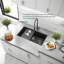 Évier de cuisine encastré en quartz noir de 76 cm (30 po), cuve unique en composite de granit avec planche à découper, égouttoir enroulable, panier-filtre et grille de fond, profondeur de 22,7 cm (8,94 po), pour meuble de 84 cm (33 po).