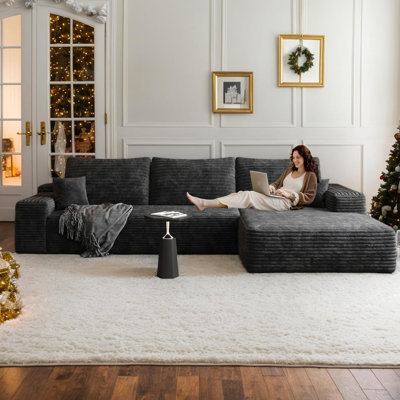 Canapé modulaire en os avec méridienne en osier de 108 po avec méridienne Boneless