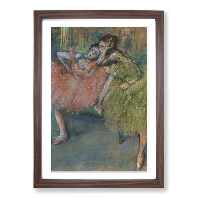Ballet Ballerina Dancers in Pink and Green by Edgar Degas - Picture Frame Painting, 48cm H x 36cm W x 2cm D, Walnut Framed