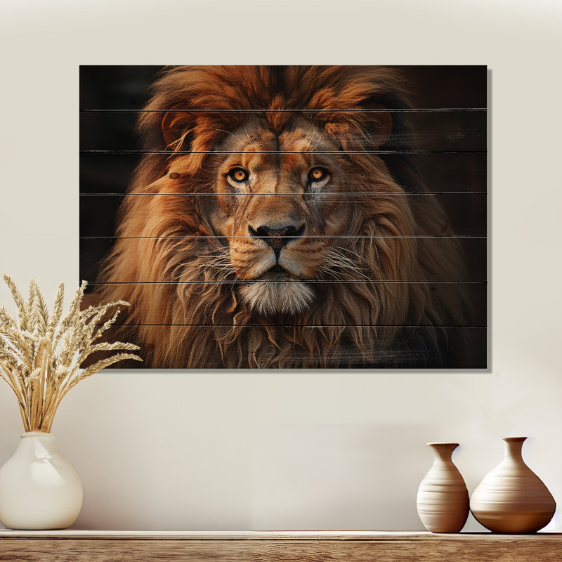 Portrait de lion - impression sans cadre sur bois, H 30 po x l 40 po x P 0,78 po