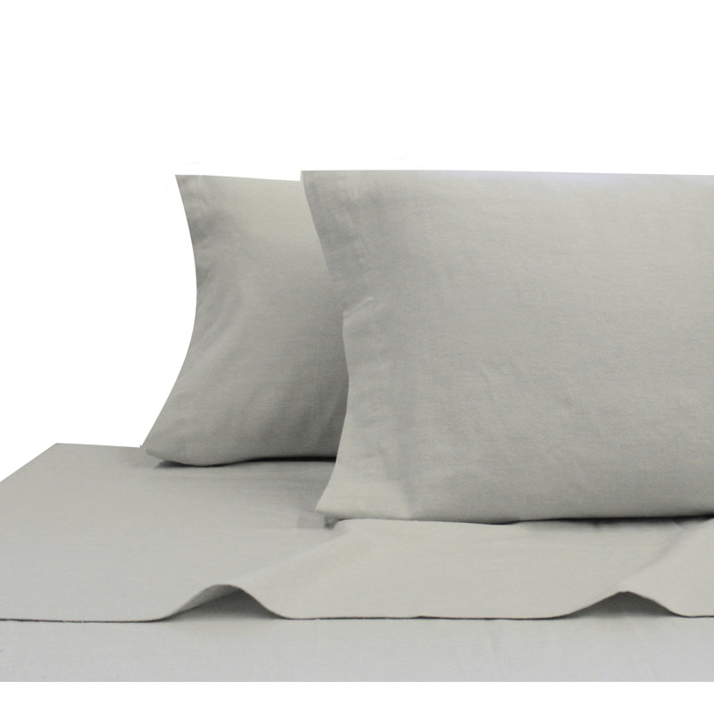 100% Cotton Standard Sheet Set, Queen Sheet Set + Fitted Sheet + 2 Pillowcases, Light Gray