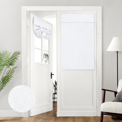  100% Blackout Linen French Door Curtains, No-Drill Adhesive Installation, Privacy Window Covering , 1 Panel